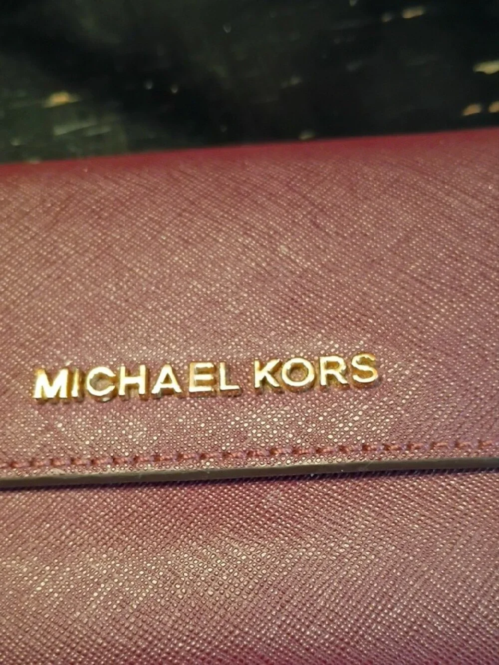 Michael Kors Saffiano Wallet in Plum with Gold Logo